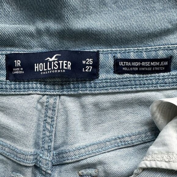 Hollister Vintage Stretch Fold Over Ultra High Rise Mom Jean Light Wash Denim 25 - Picture 7 of 16